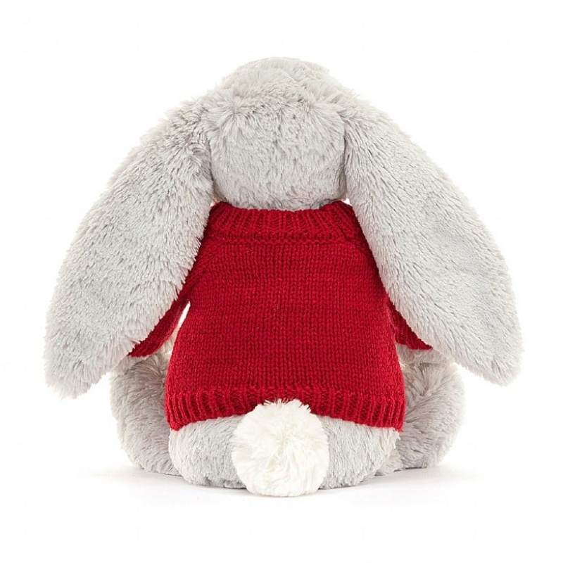 Jellycat Bashful Silver Lapin with Personalised Red Jumper MEDIUM - H31 X W12 CM | 72368WYXE