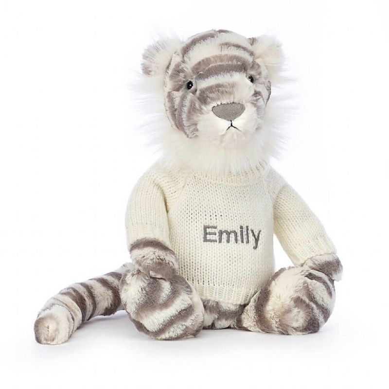 Jellycat Bashful Snow Tigre with Personalised Cream Jumper MEDIUM - H31 X W12 CM | 24761TSWQ