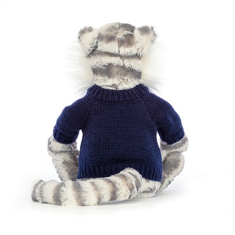 Jellycat Bashful Snow Tigre with Personalised Navy Jumper MEDIUM - H31 X W12 CM | 61084GUQF