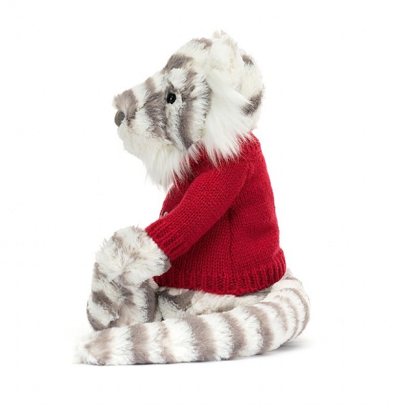 Jellycat Bashful Snow Tigre with Personalised Red Jumper MEDIUM - H31 X W12 CM | 92136SMPU