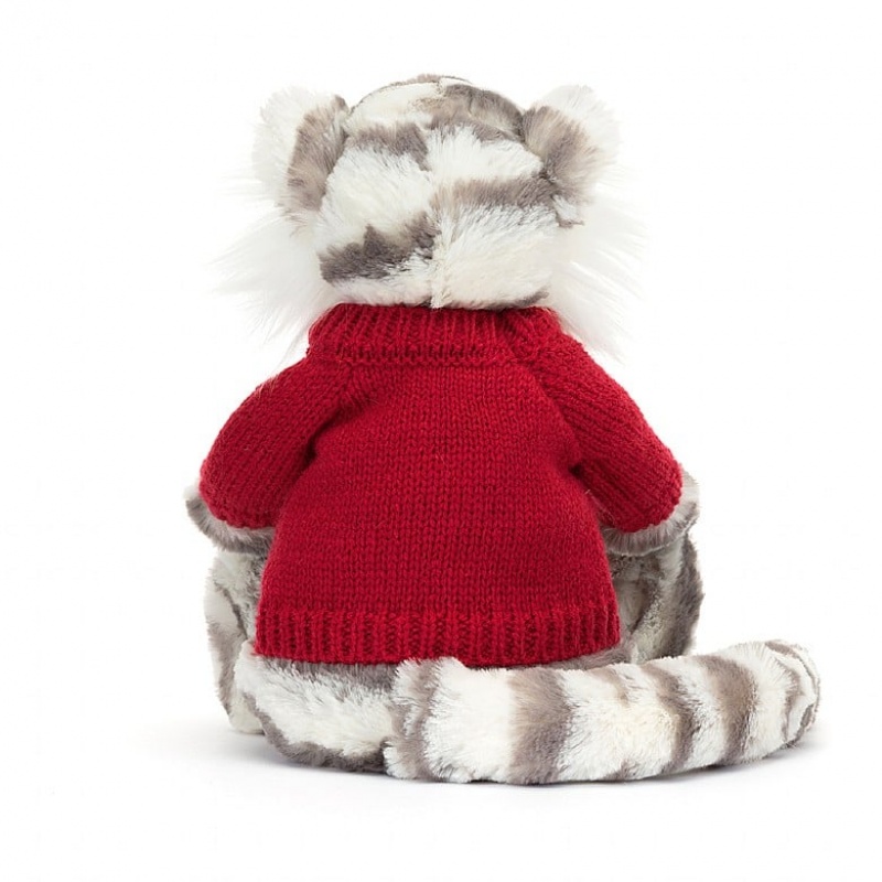 Jellycat Bashful Snow Tigre with Personalised Red Jumper MEDIUM - H31 X W12 CM | 92136SMPU