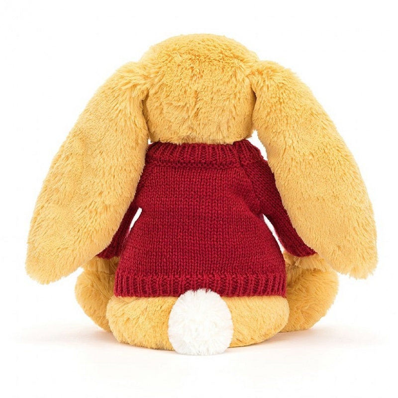 Jellycat Bashful Sunshine Lapin with Personalised Red Jumper MEDIUM - H31 X W12 CM | 46057TMRC