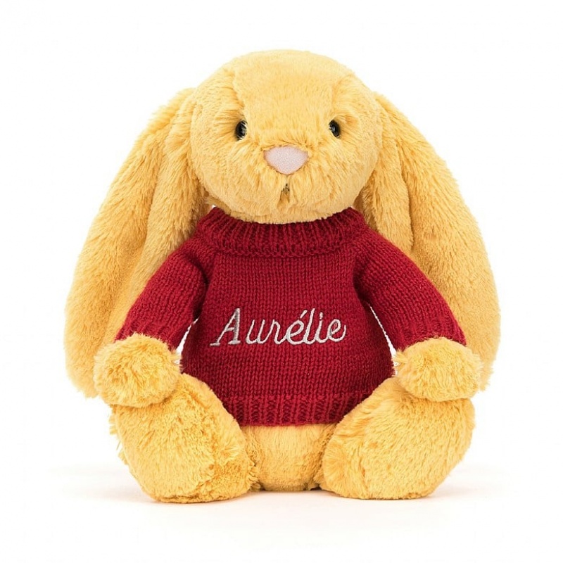 Jellycat Bashful Sunshine Lapin with Personalised Red Jumper MEDIUM - H31 X W12 CM | 46057TMRC