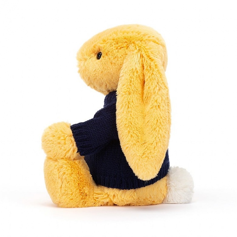 Jellycat Bashful Sunshine Lapin with Personalised Navy Jumper MEDIUM - H31 X W12 CM | 63987OFDE