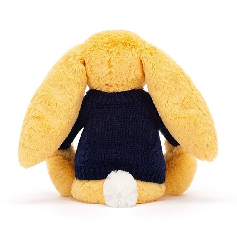 Jellycat Bashful Sunshine Lapin with Personalised Navy Jumper MEDIUM - H31 X W12 CM | 63987OFDE