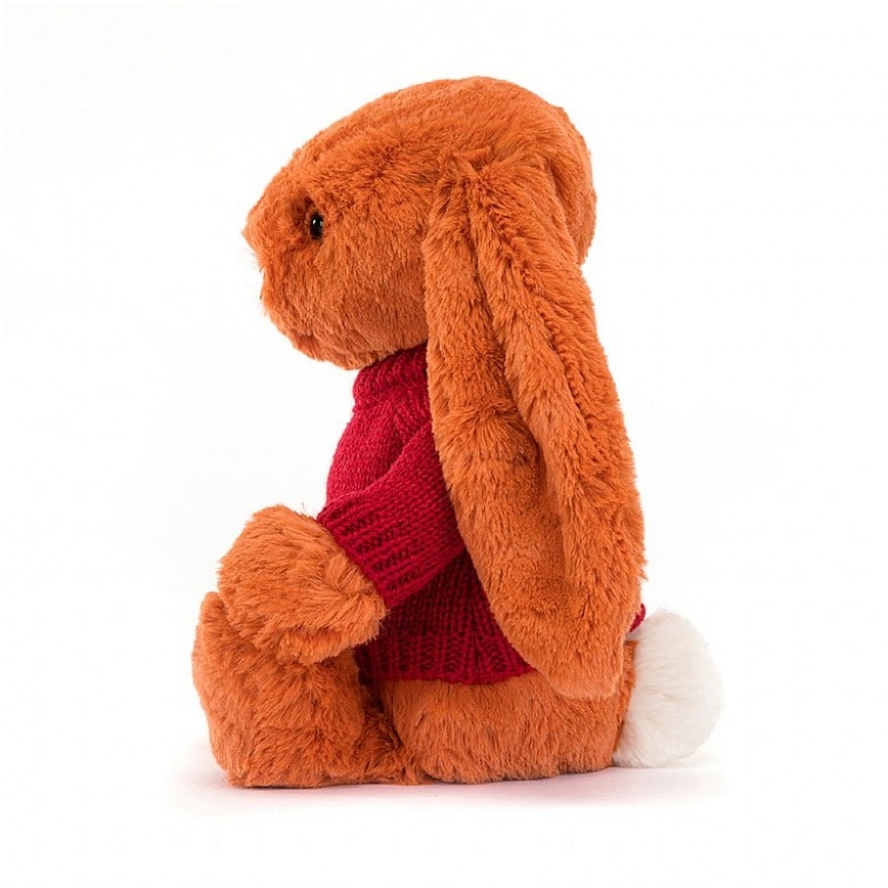 Jellycat Bashful Tangerine Lapin with Personalised Red Jumper MEDIUM - H31 X W12 CM | 70364AMBC