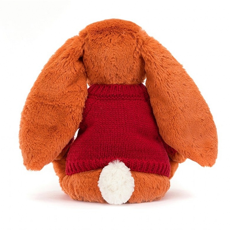 Jellycat Bashful Tangerine Lapin with Personalised Red Jumper MEDIUM - H31 X W12 CM | 70364AMBC