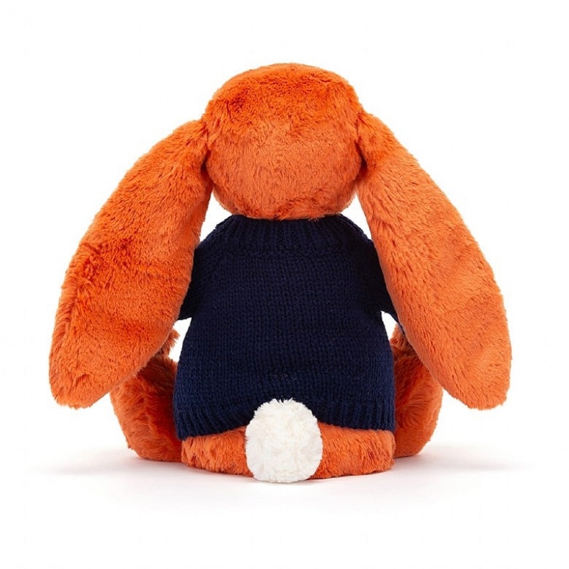 Jellycat Bashful Tangerine Lapin with Personalised Navy Jumper MEDIUM - H31 X W12 CM | 78943KUSC