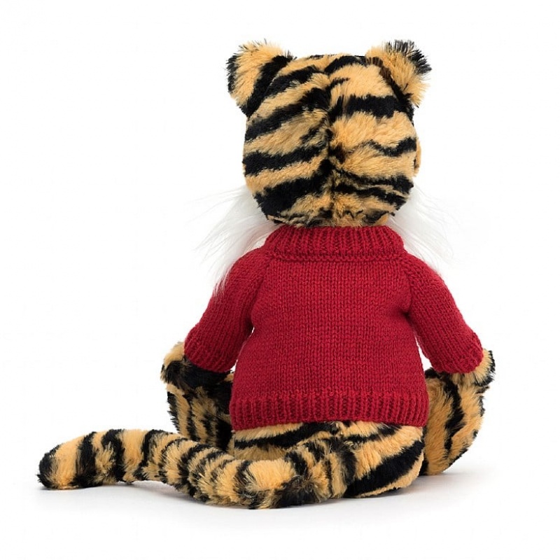 Jellycat Bashful Tigre with Personalised Red Jumper MEDIUM - H31 X W12 CM | 31065QZHG