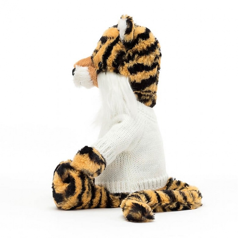 Jellycat Bashful Tigre with Personalised Cream Jumper MEDIUM - H31 X W12 CM | 15783IWFR