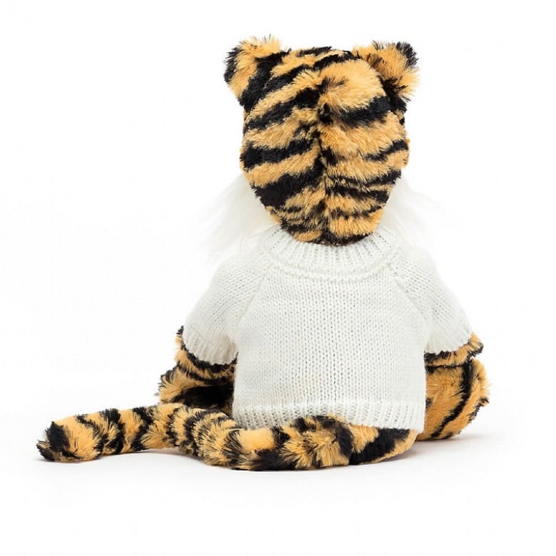 Jellycat Bashful Tigre with Personalised Cream Jumper MEDIUM - H31 X W12 CM | 15783IWFR