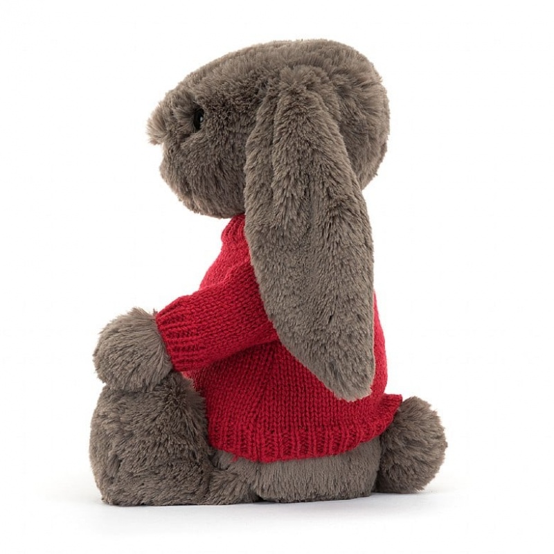 Jellycat Bashful Truffle Lapin with Personalised Red Jumper MEDIUM - H31 X W12 CM | 70482PZUG