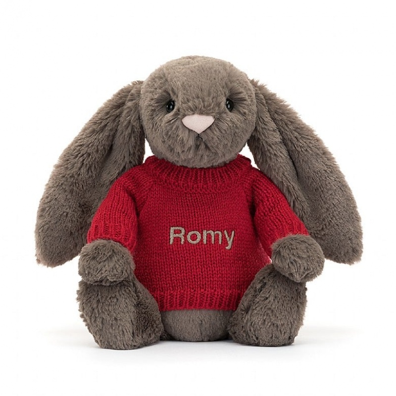 Jellycat Bashful Truffle Lapin with Personalised Red Jumper MEDIUM - H31 X W12 CM | 70482PZUG