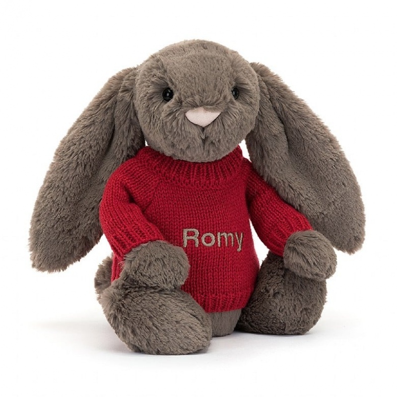 Jellycat Bashful Truffle Lapin with Personalised Red Jumper MEDIUM - H31 X W12 CM | 70482PZUG