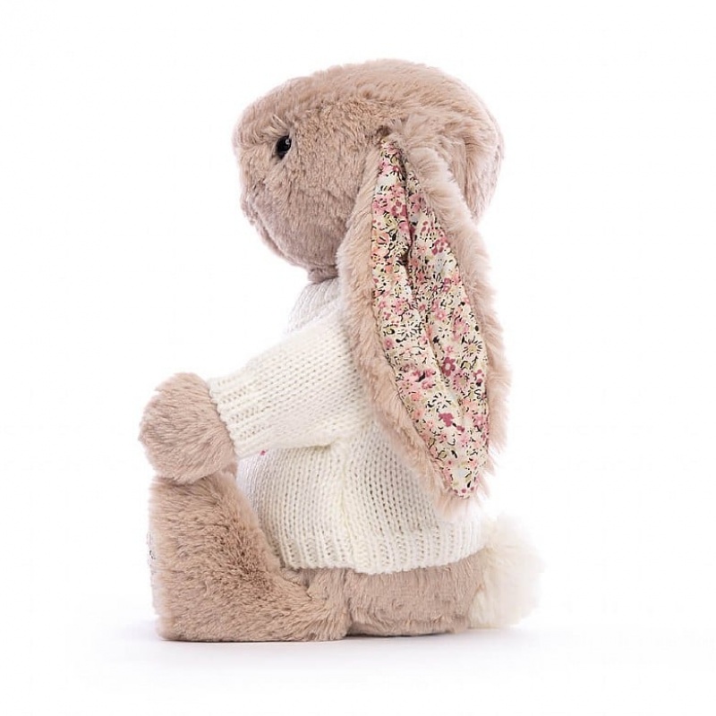 Jellycat Blossom Bea Beige Lapin with Personalised Cream Jumper MEDIUM - H31 X W12 CM | 07819CAFN