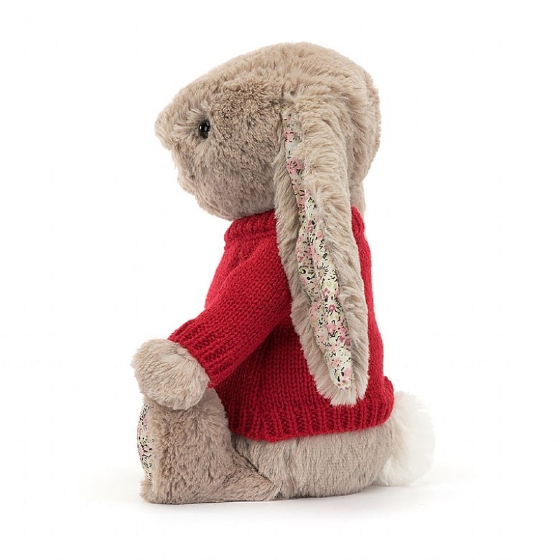 Jellycat Blossom Bea Beige Lapin with Personalised Red Jumper MEDIUM - H31 X W12 CM | 62953SCOU