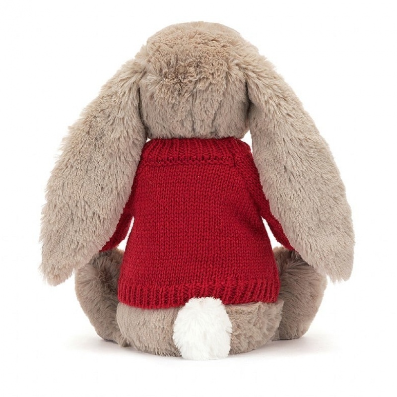 Jellycat Blossom Bea Beige Lapin with Personalised Red Jumper MEDIUM - H31 X W12 CM | 62953SCOU