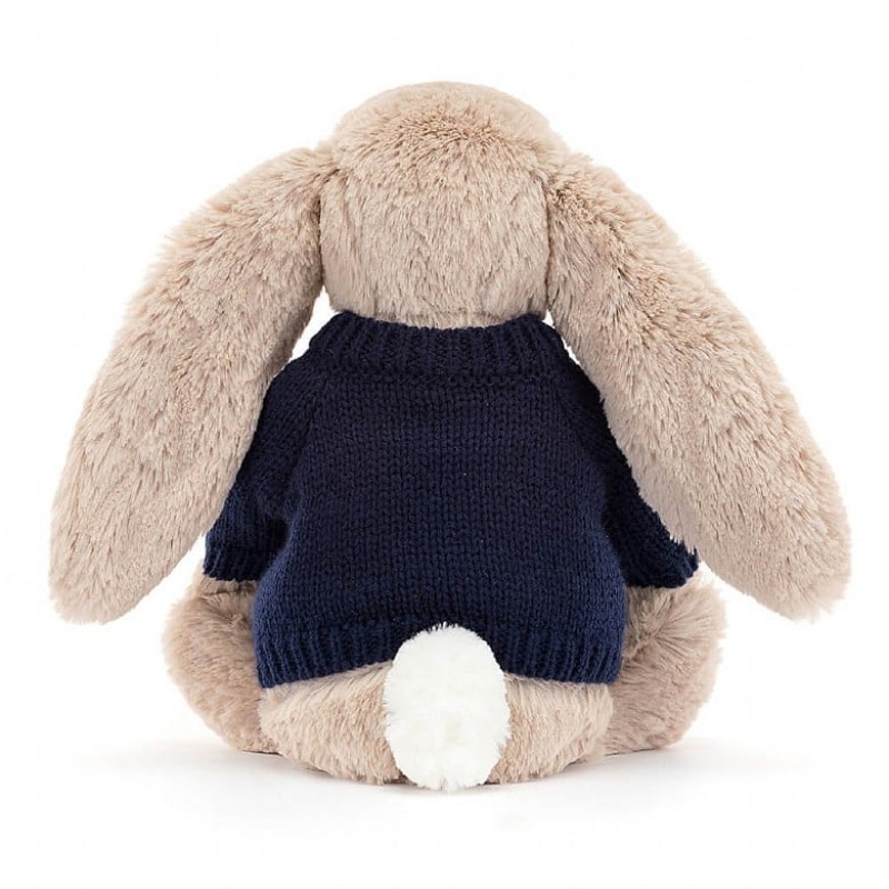 Jellycat Blossom Bea Beige Lapin with Personalised Navy Jumper MEDIUM - H31 X W12 CM | 10264QVIY