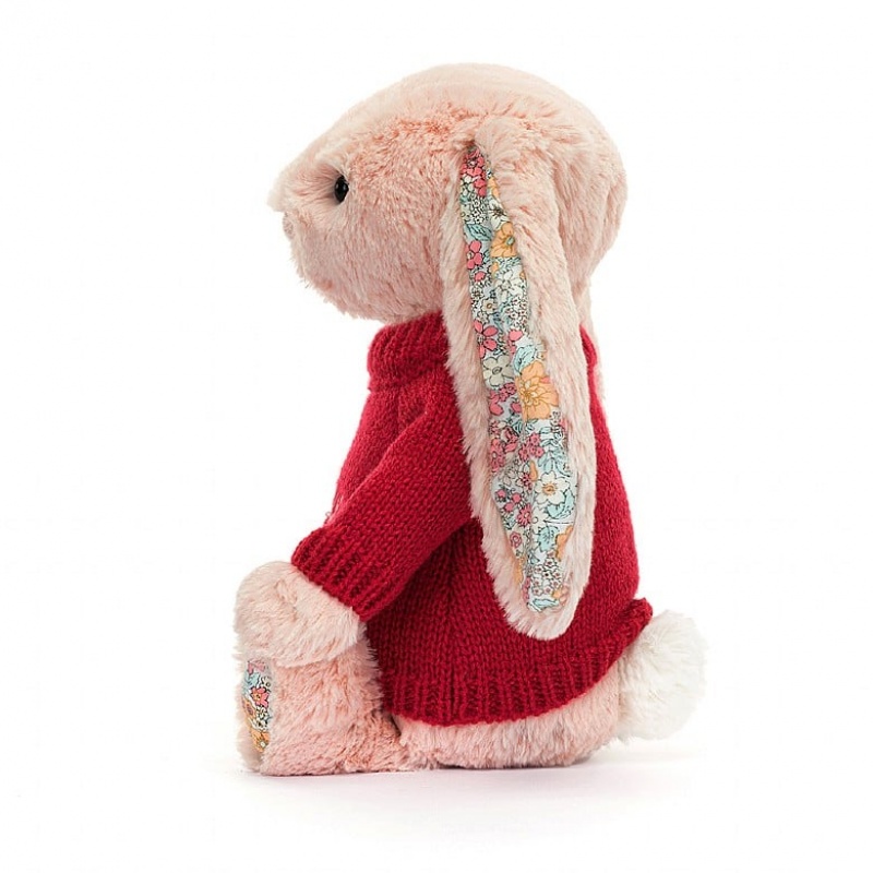 Jellycat Blossom Blush Lapin with Personalised Red Jumper MEDIUM - H31 X W12 CM | 87690QXID