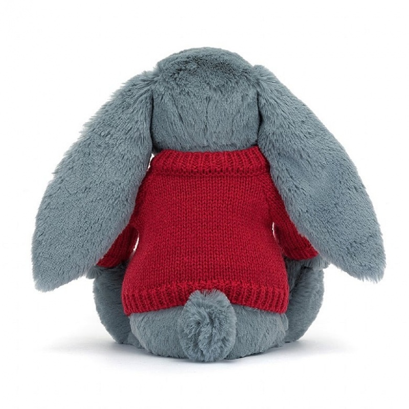 Jellycat Blossom Dusky Blue Lapin with Personalised Red Jumper MEDIUM - H31 X W12 CM | 68473IFQV