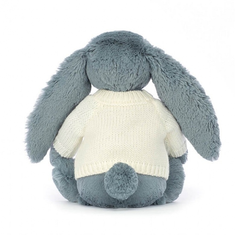 Jellycat Blossom Dusky Blue with Personalised Cream Jumper MEDIUM - H31 X W12 CM | 12073MREJ