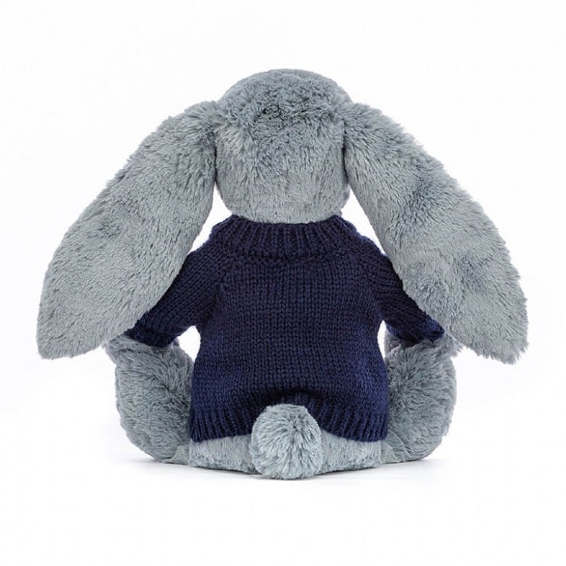 Jellycat Blossom Dusky Blue with Personalised Navy Jumper MEDIUM - H31 X W12 CM | 65172LUGI