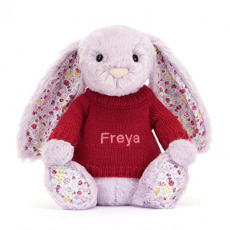 Jellycat Blossom Jasmine Lapin with Personalised Red Jumper MEDIUM - H31 X W12 CM | 31658FAVW