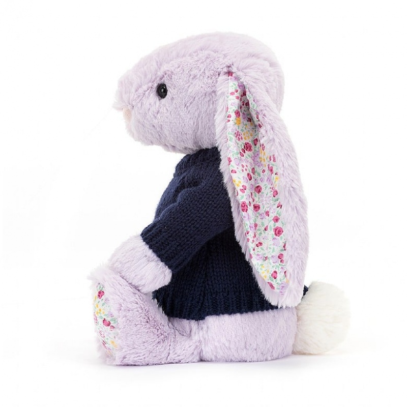 Jellycat Blossom Jasmine Lapin with Personalised Navy Jumper MEDIUM - H31 X W12 CM | 81623VTGL