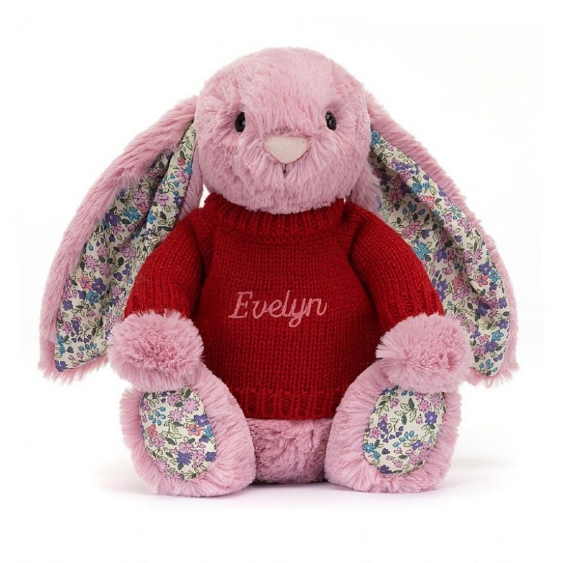 Jellycat Blossom Tulip Lapin with Personalised Red Jumper MEDIUM - H31 X W12 CM | 36258FQCD