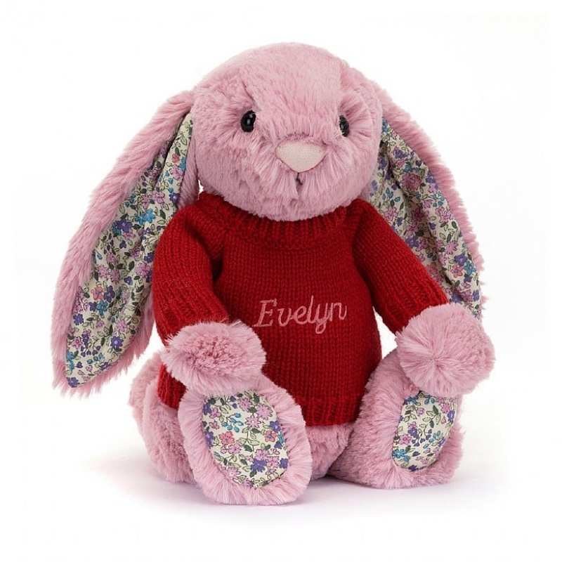 Jellycat Blossom Tulip Lapin with Personalised Red Jumper MEDIUM - H31 X W12 CM | 36258FQCD