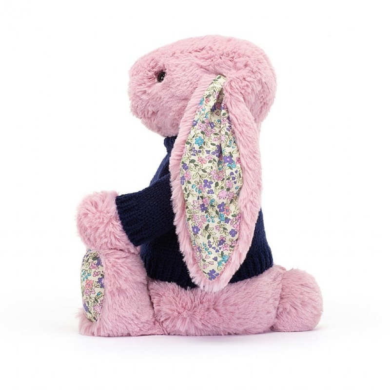 Jellycat Blossom Tulip Lapin with Personalised Navy Jumper MEDIUM - H31 X W12 CM | 42856VWCF