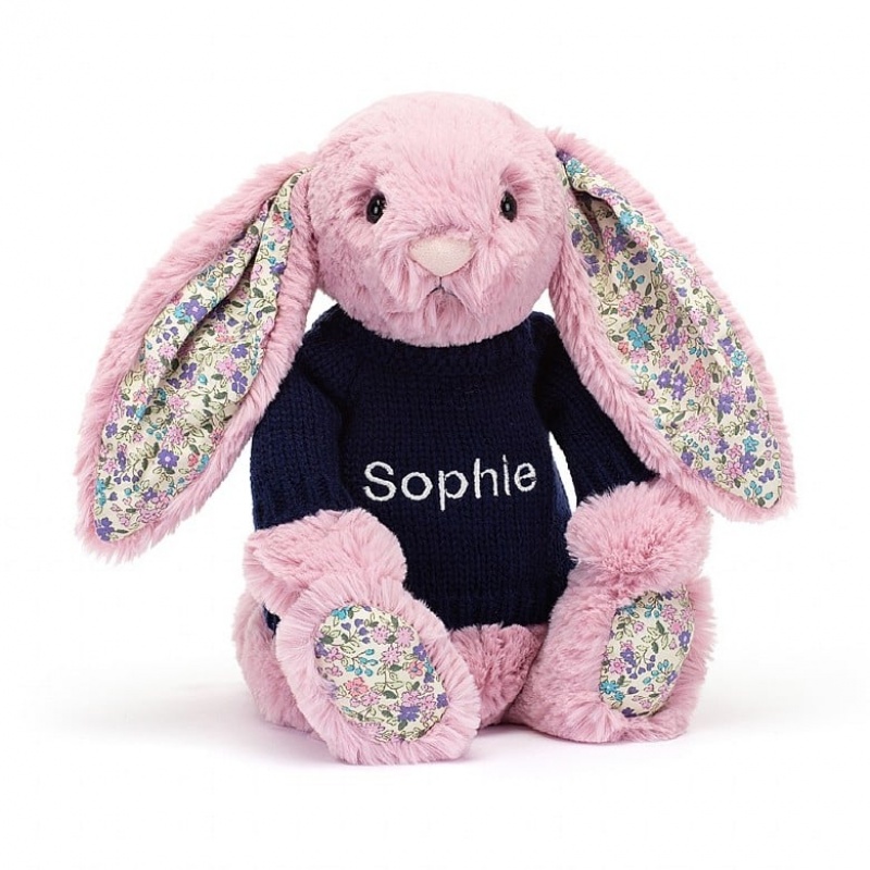 Jellycat Blossom Tulip Lapin with Personalised Navy Jumper MEDIUM - H31 X W12 CM | 42856VWCF