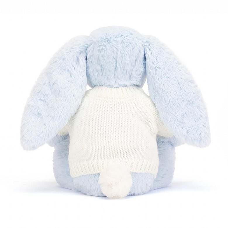 Jellycat Bashful Blue Lapin with Personalised Cream Jumper MEDIUM - H31 X W12 CM | 27345SKAG