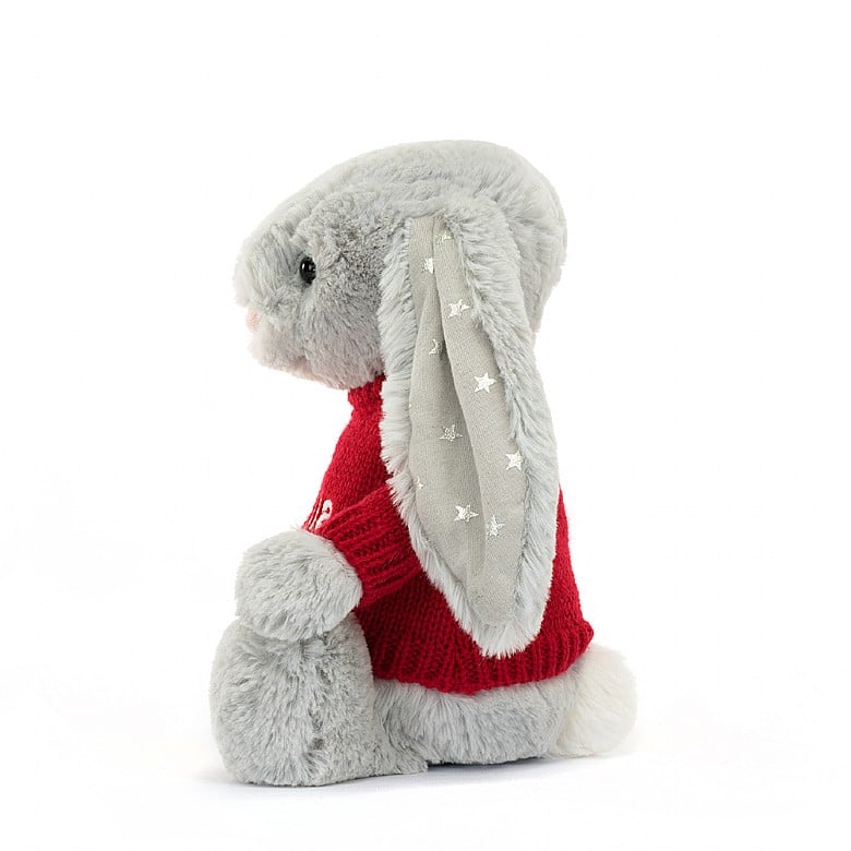 Jellycat Bashful Shimmer Lapin with Personalised Red Jumper MEDIUM - H31 X W12 CM | 40238IVYS